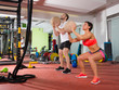 Crossfit ball fitness workout group woman and man