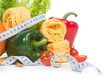 Diet weight loss breakfast concept with tape measure