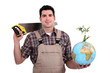 A carpenter promoting ecology.
