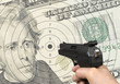 Hand holding gun shooting target with clipping path.