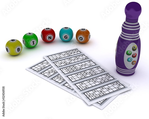 Illustration: Bingo balls and card with dabber pen Bingo balls and card with dabber pen