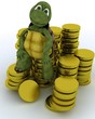 Illustration: tortoise sat on gold coins tortoise sat on gold coins