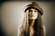 Fashion woman in hat model headwear