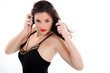 Nice brunette listening to music.