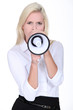 Blond woman with megaphone