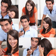Various shots of a couple watching television