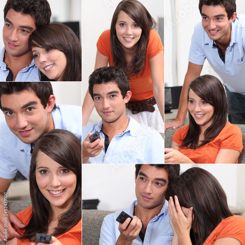 Photo: Various shots of a couple watching television Various shots of a couple watching television