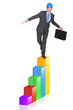 Businessman balancing on bar chart