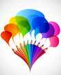 Colorful speech bubbles with art pencils. Vector