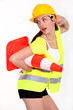 Sexy woman with traffic cones