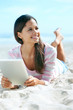 tablet beach woman