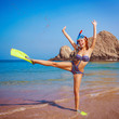 Woman wearing diving equipment