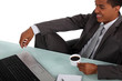 Afro-American worker having a break