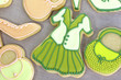 Cookies decorated as fashion items.