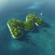 Island Alphabet. Paradise tropical island in form of letter M