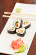 sushi with chopsticks