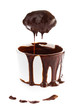 Cup of hot brown chocolate cocoa flow on white background, close
