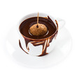 Cup of hot chocolate cocoa flow isolated on white background, cl
