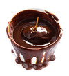 Delicious hot chocolate cocoa flow isolated on white background,