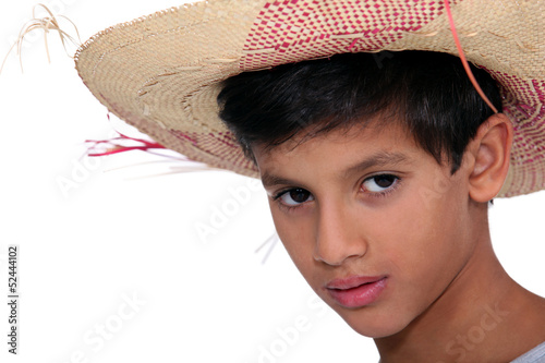Photo: Portrait of boy with big hat Portrait of boy with big hat