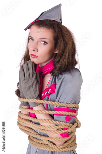 Photo: Female stewardess tied with rope Female stewardess tied with rope