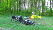 The tourist puts tent. Time lapse