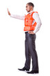 Man in life jacket isolated on white