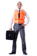 Man in life jacket isolated on white