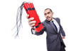 Businessman with dynamite isolated on white