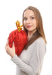 young woman with gift sack, isolated on white