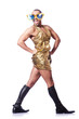 Man wearing woman clothing on white