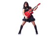 Man in woman clothing with guitar