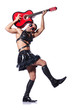 Man in woman clothing with guitar