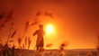 Woman doing stretching outdoors at sunset