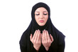 Muslim young woman wearing hijab on white
