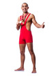 Young wrestler isolated on the white