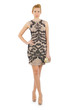 Woman in fashion dress concept on white