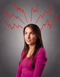 Young woman thinking with arrows overhead
