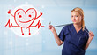 Attractive doctor with happy red smiling heart