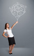 Happy woman holding smiling balloons drawing