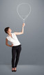 Beautiful woman holding balloon drawing