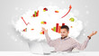 Handsome businessman with cloud in the background containing col