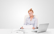 Young businesswoman with plain white copy space