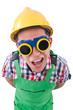 Funny construction worker isolated on white