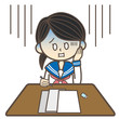 セーラ服の学生　テスト　青ざめる