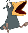 Grey raven with an open beak. Cartoon