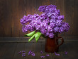 pink lilac and old wooden background