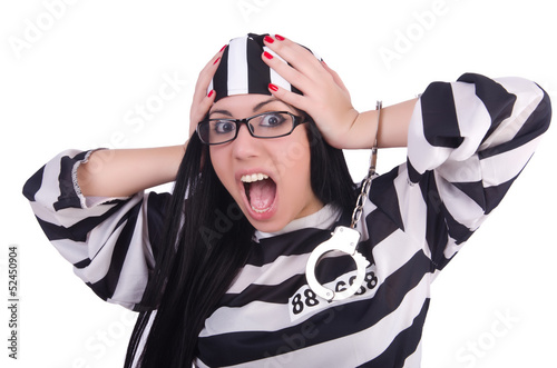 Photo: Prisoner in striped uniform on white Prisoner in striped uniform on white