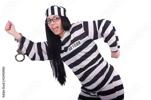 Photo: Prisoner in striped uniform on white Prisoner in striped uniform on white
