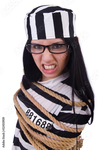 Photo: Prisoner in striped uniform on white Prisoner in striped uniform on white